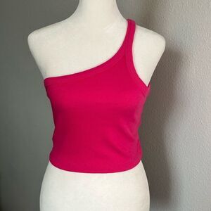 H&M Ribbed One Shoulder Crop Top Pink Size Small